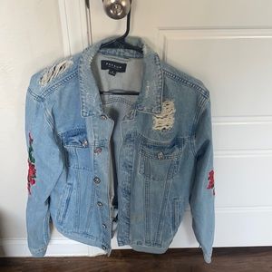 PacSun Denim Jean Jacket Rose Embroidered